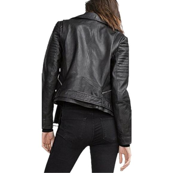 Zara Black Quilted Genuine Sheep Leather Cropped Moto Biker Blogger Jacket XS - Picture 11 of 16